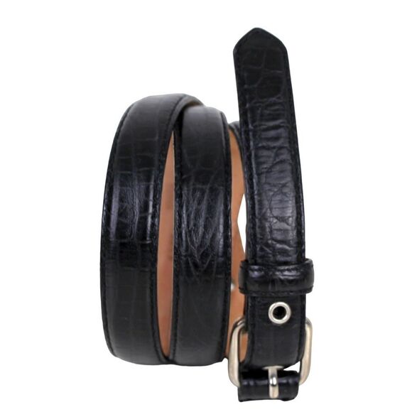 Talbots CROCO EMBOSSED BLACK GENUINE LEATHER 3/4"Wd DRESS WOMEN'S BELT Sz M (*46 - Picture 1 of 12